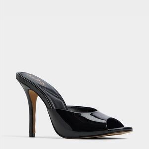 Aldo Glossy Black Peep-Toe Heels